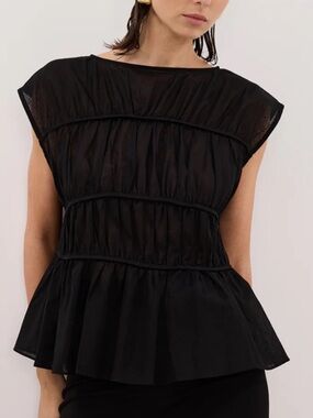 Dissh Flynn Black Linen Blend Tiered Top